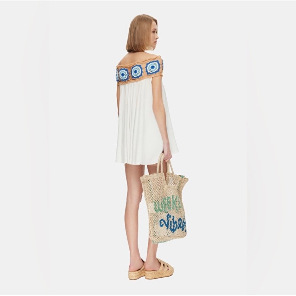 My Beachy Side Dress Zelda Crochet Mini Ivory Blue Womens Small NWT - Picture 11 of 14